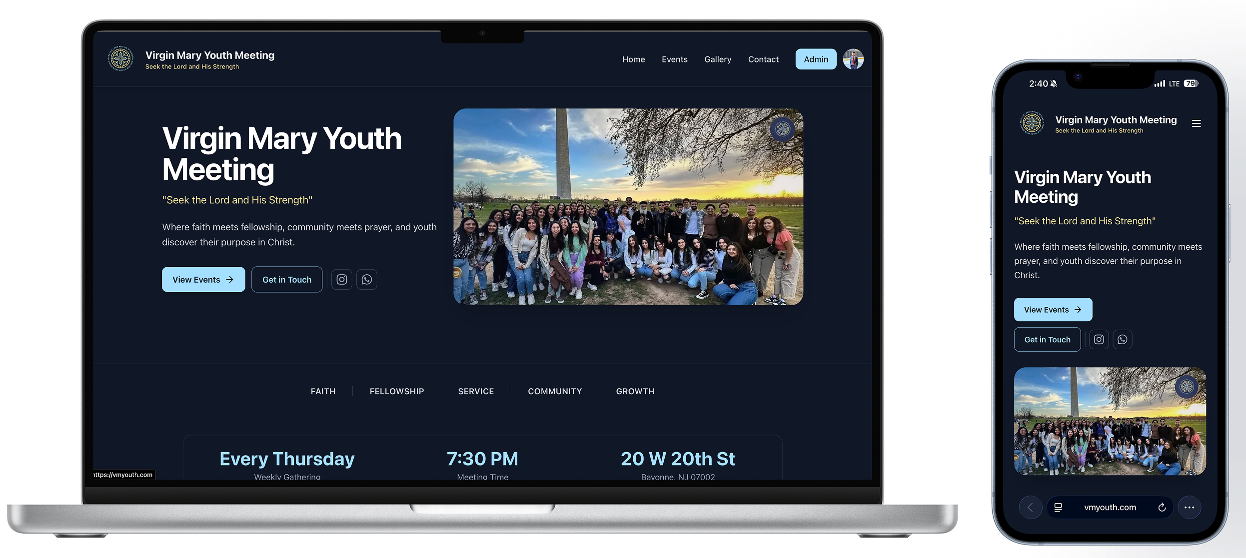 Virgin Mary Youth Meeting website mockup