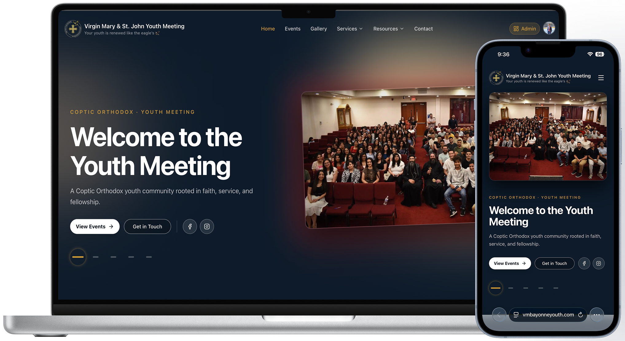 Virgin Mary & St. John Youth Meeting website mockup